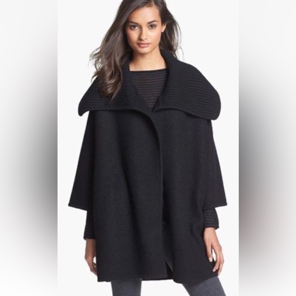 Vince Women's Black Ribbed Collar draped Wool Jacket
